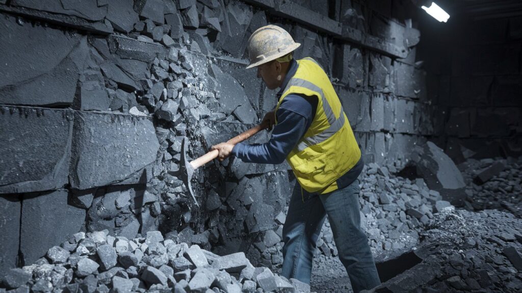 A miner is mining in the diamond mine